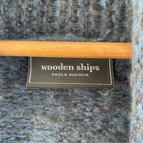 Wooden Ships | Wool Blend Open Front Navy & Brown Marled Cardigan - Picture 5 of 9